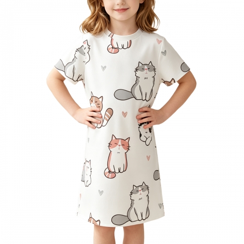 Girls‘ Round Neck Short Sleeve Nightgown