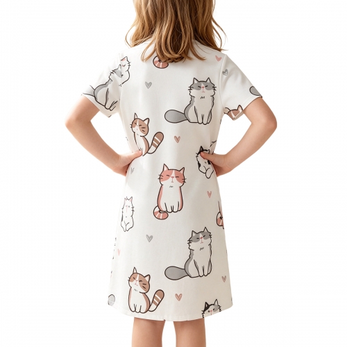 Girls‘ Round Neck Short Sleeve Nightgown