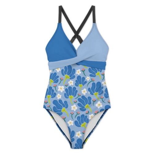 Women's Front Cross Tie Backless One Piece Swimsuit