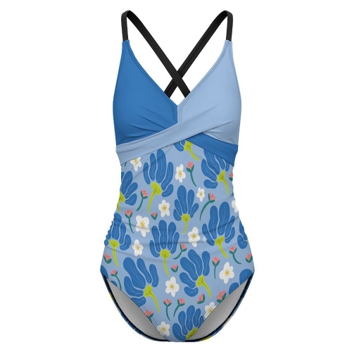 Women's Front Cross Tie Backless One Piece Swimsuit