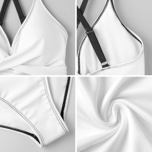 Women's Front Cross Tie Backless One Piece Swimsuit