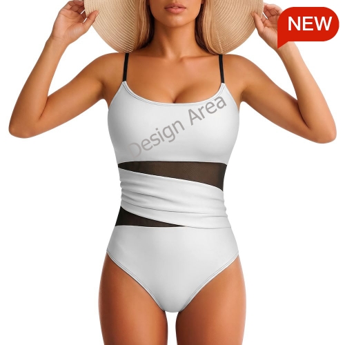 Women's Square Neck Mesh Spliced One Piece Swimsuit