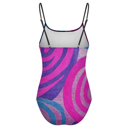 Women's Square Neck Mesh Spliced One Piece Swimsuit