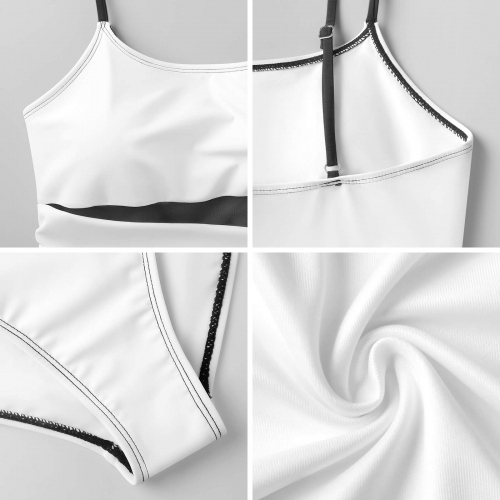 Women's Square Neck Mesh Spliced One Piece Swimsuit