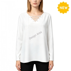 Women's V-Neck Drawstring Long Sleeve Shirt