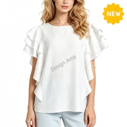 Women's Crew Neck Ruffle Short Sleeve Shirt