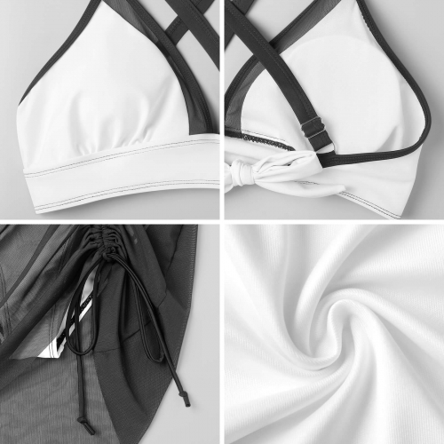 Women's Mesh Drawstring Skirt and Swimsuit Set