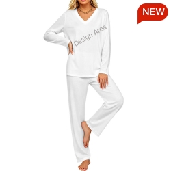 Women's V-Neck Long Sleeve Pajama Set with Pockets