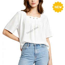 Women‘s Square Neck Short Sleeve T-Shirt with Buttons