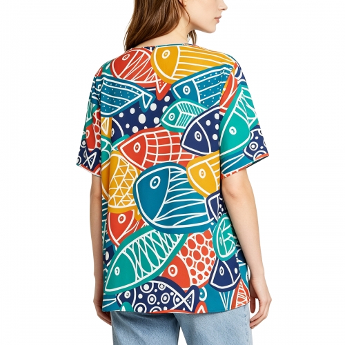Women‘s Square Neck Short Sleeve T-Shirt with Buttons