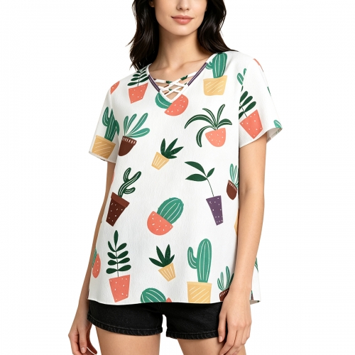 Women’s Crisscross V Neck Short Sleeve T-Shirt