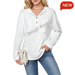 Women's V-Neck Button-Front Drawstring Hoodie