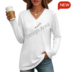 Women's Cross V Neck Button Long Sleeve Top