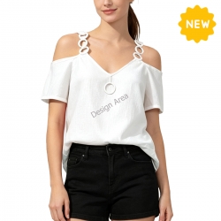 Women's V-Neck Chain Strap Off Shoulder Top