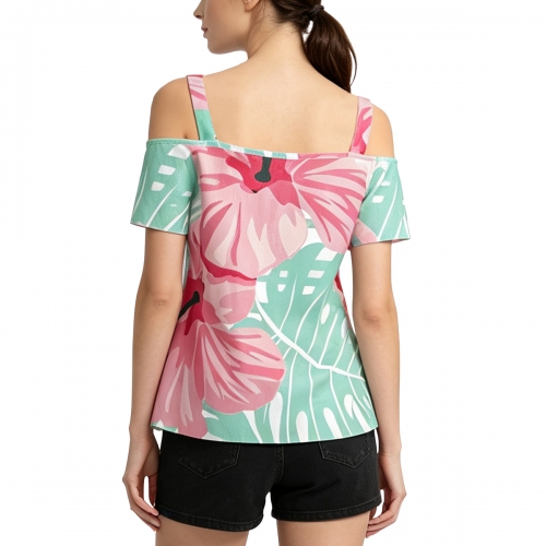Women's V-Neck Chain Strap Off Shoulder Top