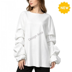 Women's Crew Neck Ruched Long Sleeve Top