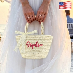 Custom Embroidered Woven Straw Handbag
