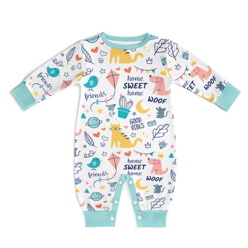 All Over Print Cotton Baby's Long Sleeve Romper