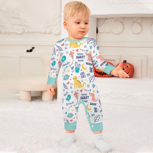 All Over Print Cotton Baby's Long Sleeve Romper