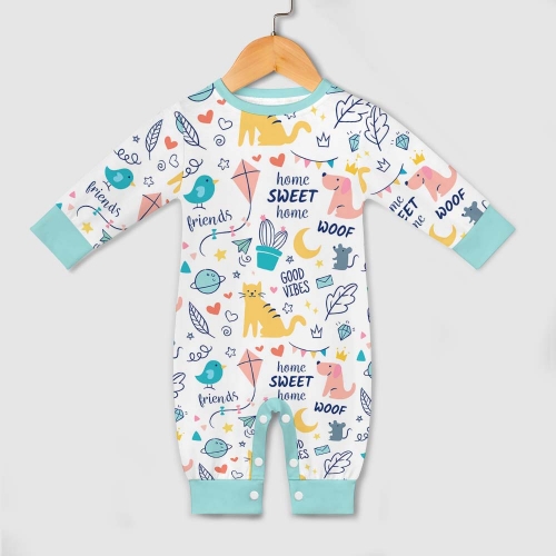 All Over Print Cotton Baby's Long Sleeve Romper