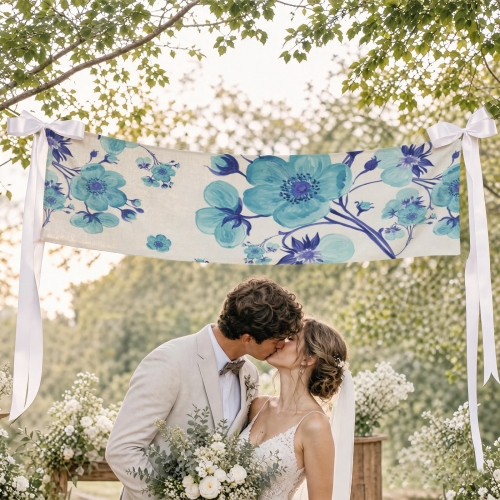 Cotton Linen Tapestry with Satin Ribbons 80x30inch
