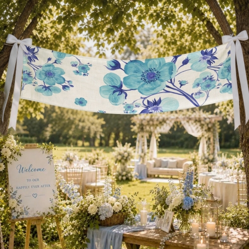 Cotton Linen Tapestry with Satin Ribbons 80x30inch