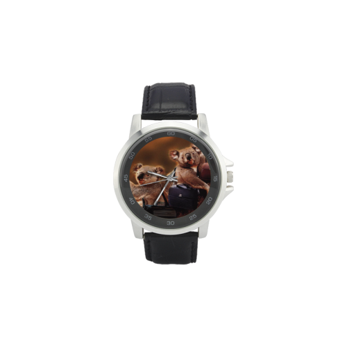Cute Little Animal Koala Unisex Stainless Steel Leather Strap Watch(Model 202)
