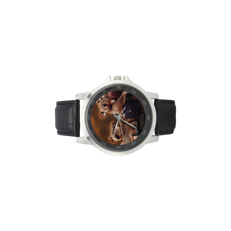Cute Little Animal Koala Unisex Stainless Steel Leather Strap Watch(Model 202)