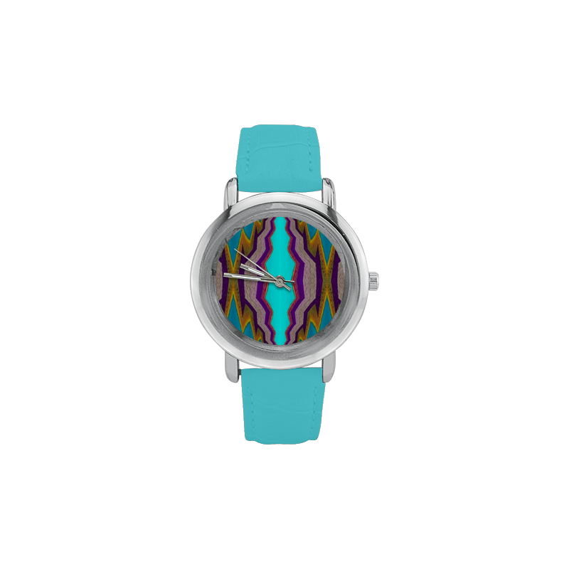 Leader watch with light blue pattern-annabellerockz Women's Rose Gold Leather Strap Watch(Model 201)