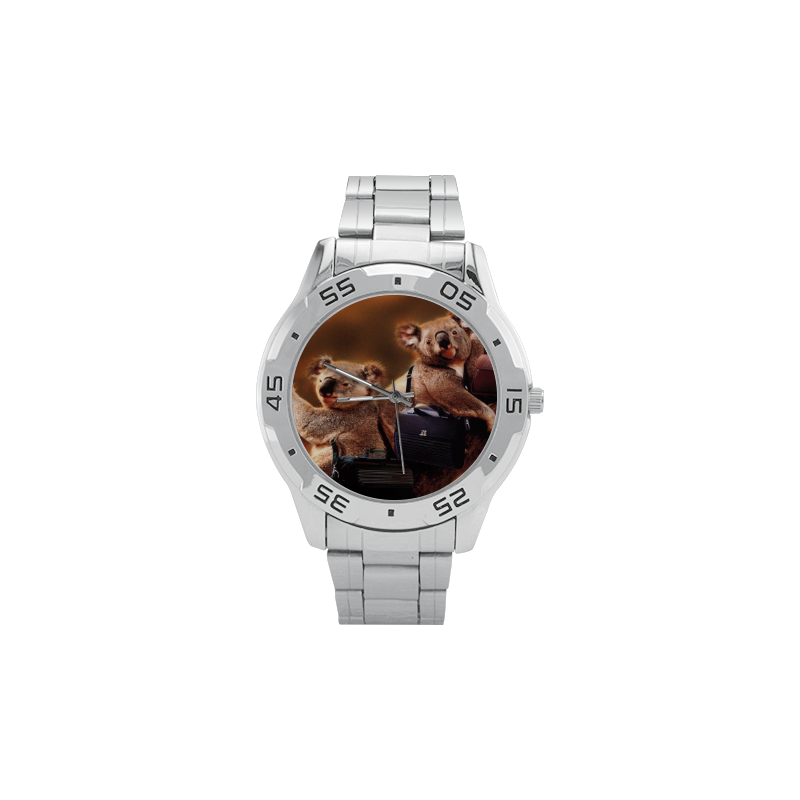 Cute Little Animal Koala Men's Stainless Steel Analog Watch(Model 108)