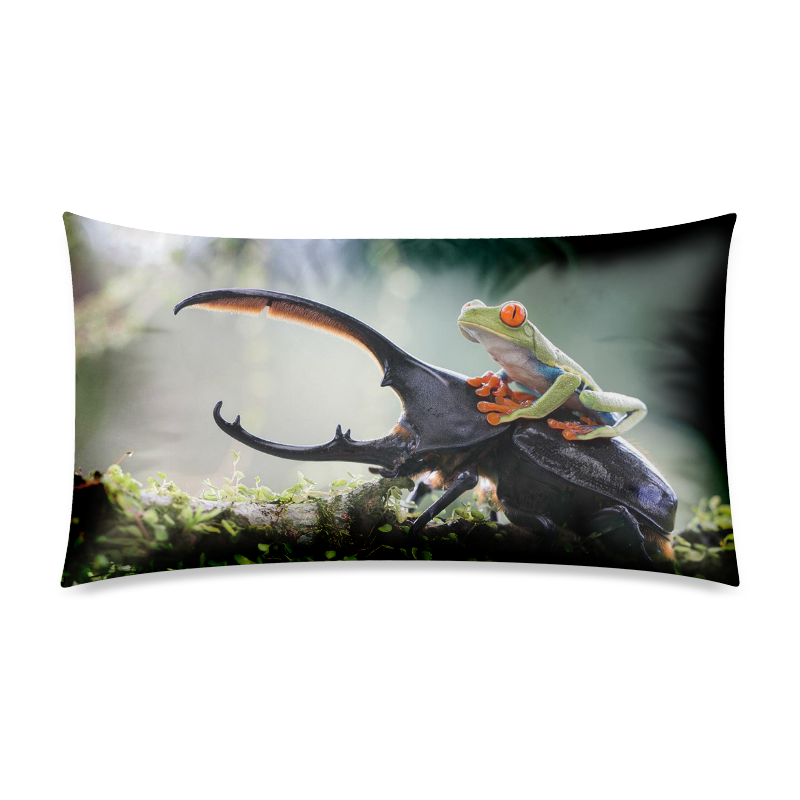 Frog And Beetle Rectangle Pillow Case 20"x36"(Twin Sides)