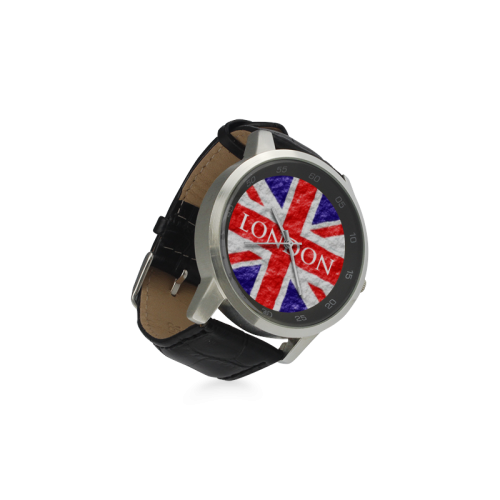 Union Jack Flag Unisex Stainless Steel Leather Strap Watch(Model 202)