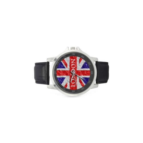 Union Jack Flag Unisex Stainless Steel Leather Strap Watch(Model 202)