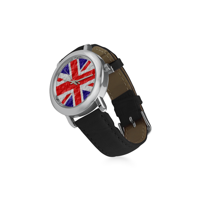 Union Jack Flag Women's Rose Gold Leather Strap Watch(Model 201)