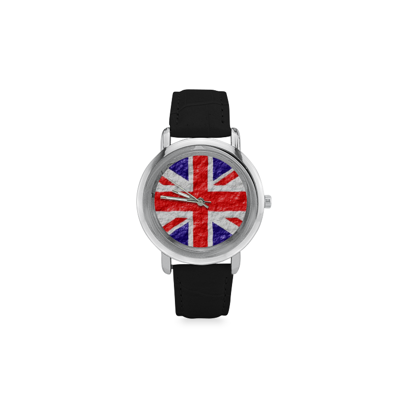 Union Jack Flag Women's Rose Gold Leather Strap Watch(Model 201)