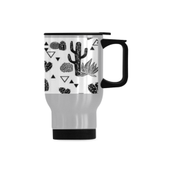 Custom Cute Cartoon Cactus Design Travel Mug (Silver) (14 Oz)