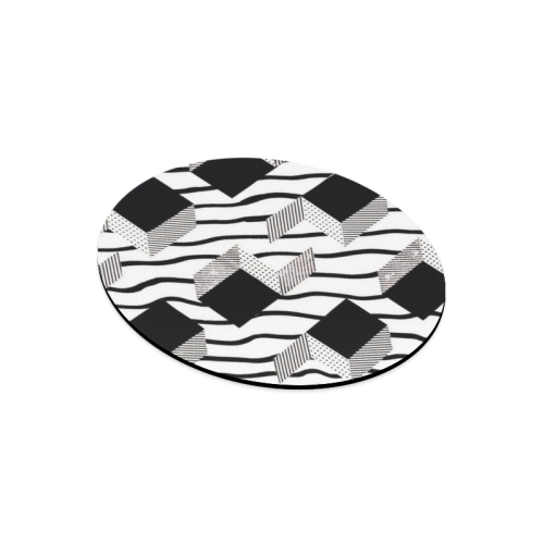 Custom Black White And Gray Grid  Pattern Design Round Mousepad
