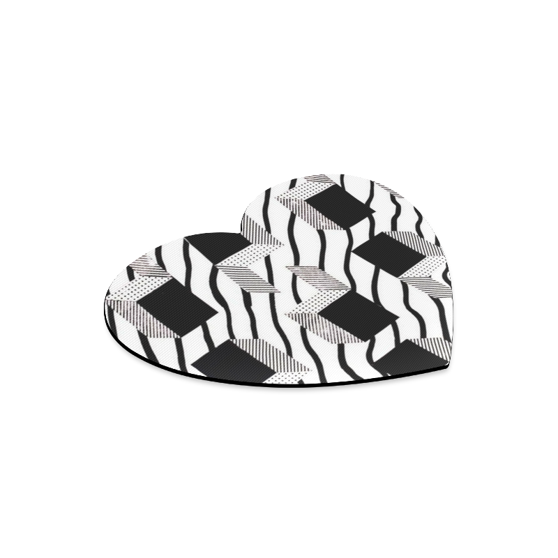 Custom Black White And Gray Grid  Pattern Design Heart-shaped Mousepad
