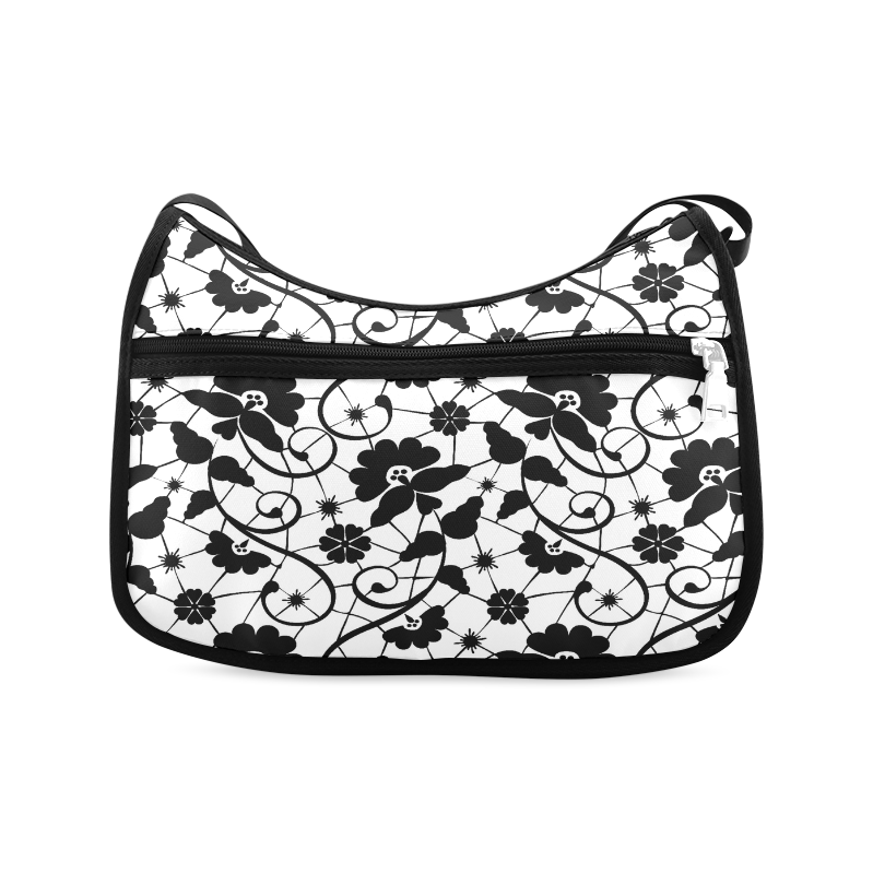 Czarna Koronka Tkanina Custom Arts Pattern Design Crossbody Bags (Model 1616)