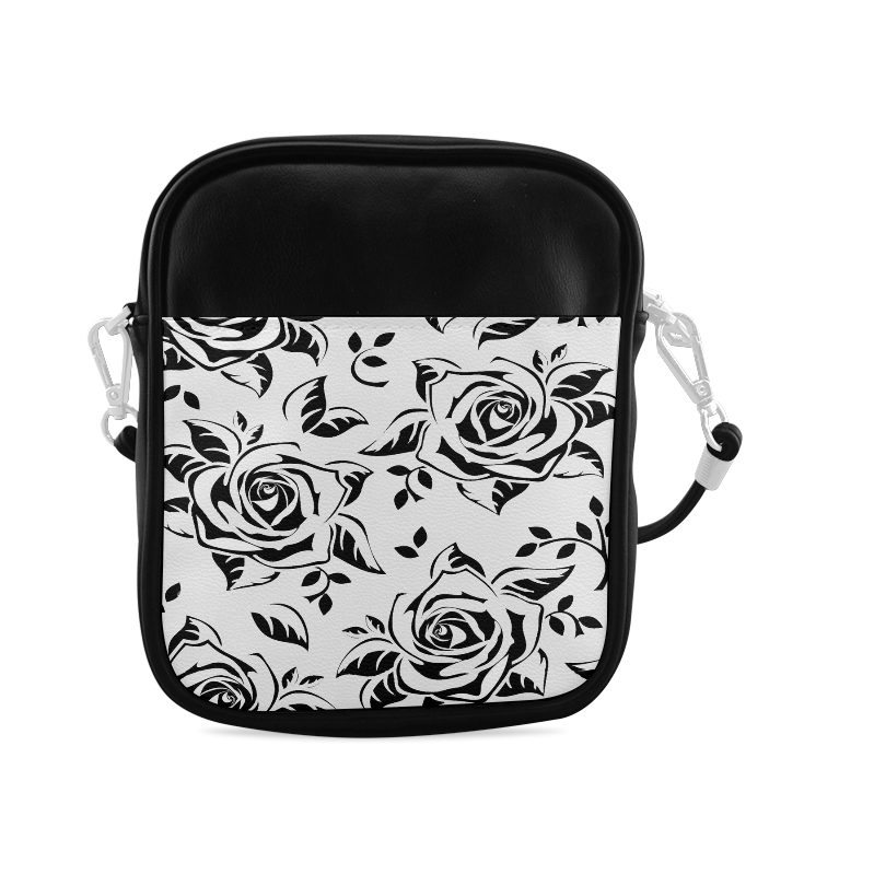Custom Black And White Rose Pattern Design Sling Bag (Model 1627)