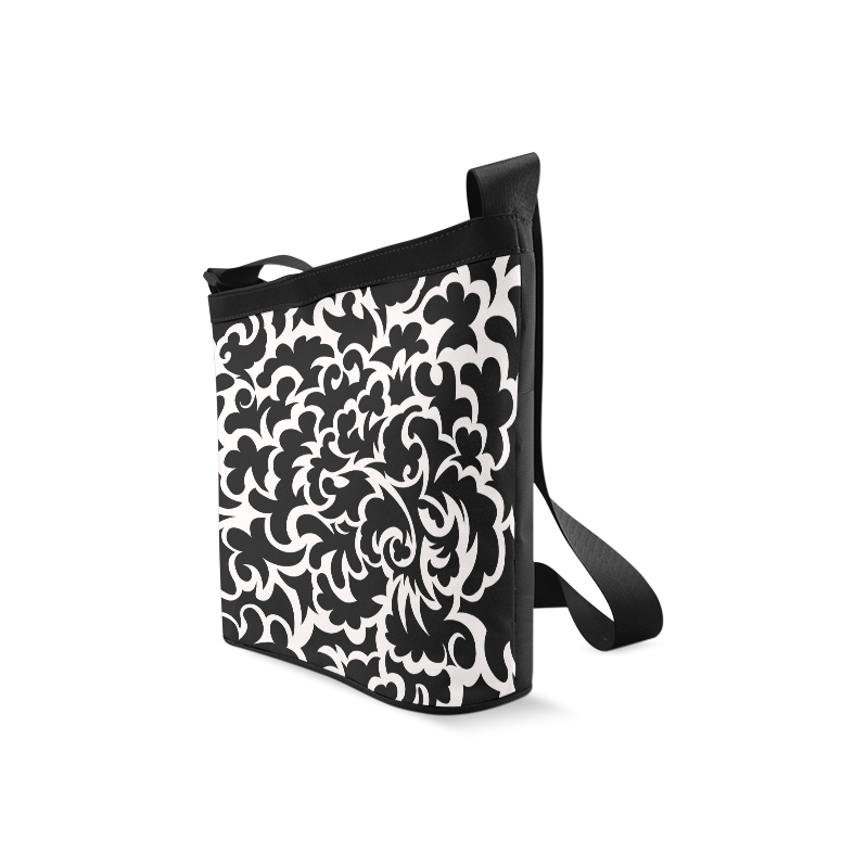 Seamless Floral Pattern Custom Black And White Crossbody Bags (Model 1613)