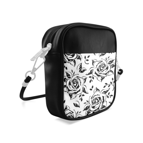 Custom Black And White Rose Pattern Design Sling Bag (Model 1627)