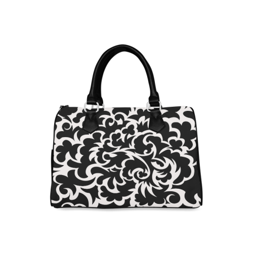 Seamless Floral Pattern Custom Black And White Boston Handbag (Model 1621)