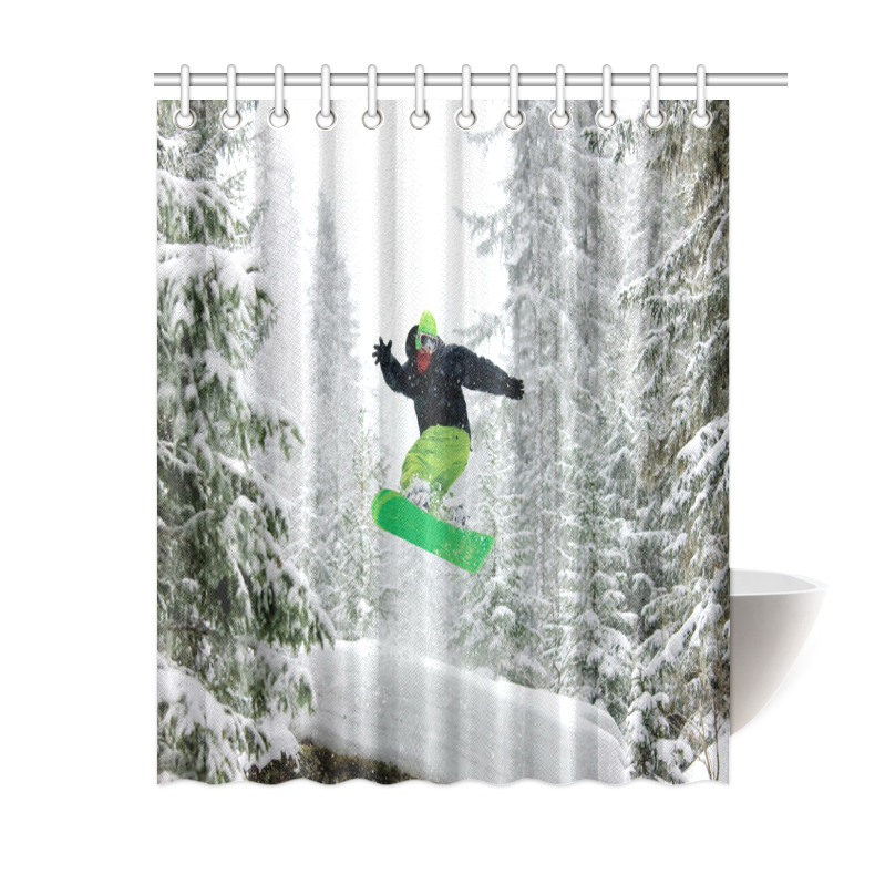 Snowboarder Green Shower Curtain 60"x72"