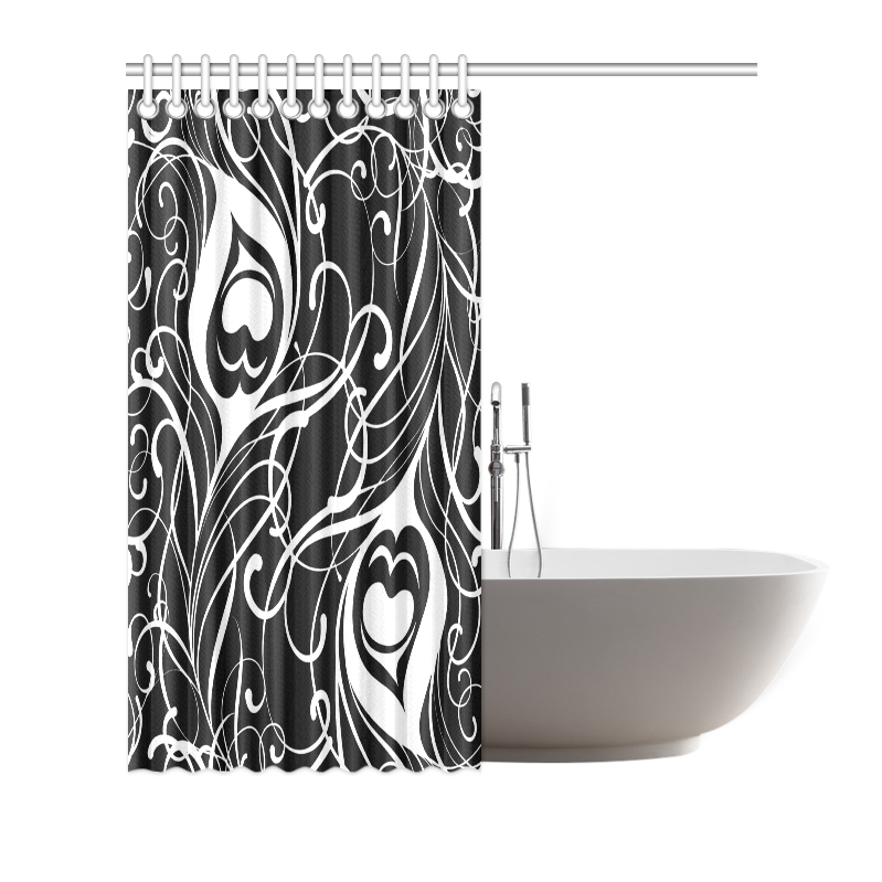 Custom Black And White Peacock Feather Shower Curtain 66"x72"