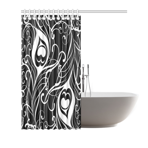 Custom Black And White Peacock Feather Shower Curtain 66"x72"