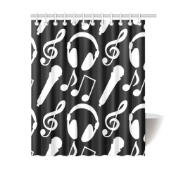 Music Notes Treble Clef Microphone Headphones Shower Curtain 60"x72"