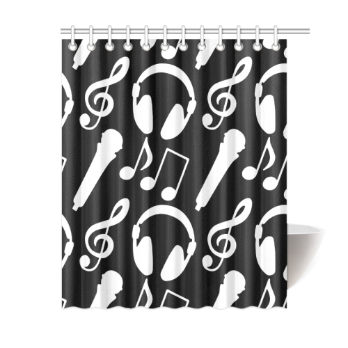 Music Notes Treble Clef Microphone Headphones Shower Curtain 60"x72"