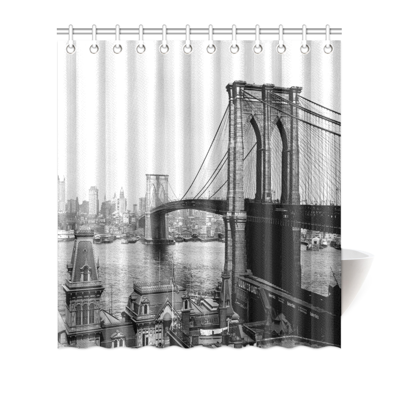 Brooklyn Bridge Over East River and Surrounding Ar Shower Curtain 66"x72"