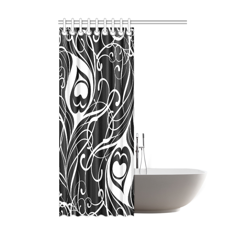 Custom Black And White Peacock Feather Shower Curtain 48"x72"